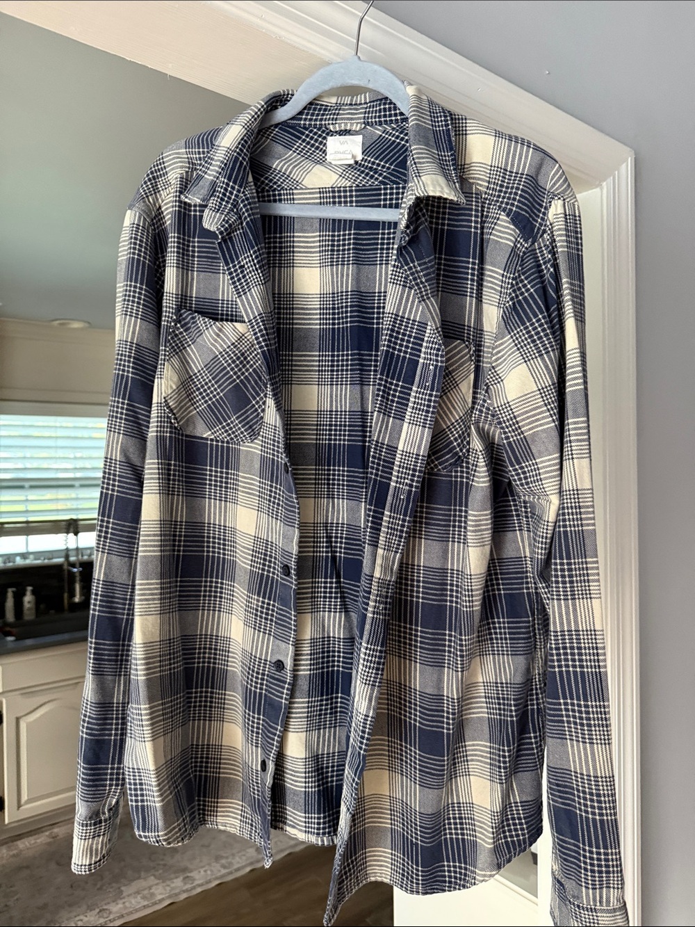 RVCA Navy and Cream Plaid Button-Down Shirt